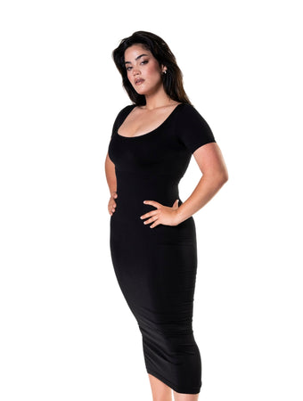 Robe moulante amincissante à maches courtes